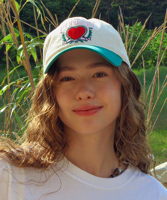 ★RONRON★ HEART LAUREL BALL CAP WHITE NAVY KR00-0327-