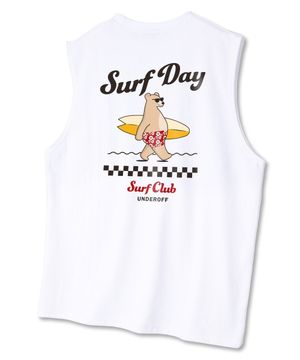 오버핏 크루넥 슬리브리스 서핑베어 민소매 티셔츠 화이트