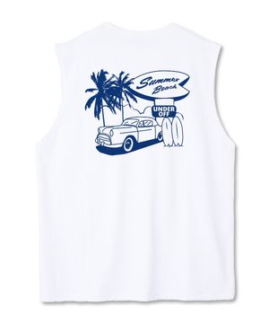 오버핏 크루넥 슬리브리스 썸머비치 민소매 티셔츠 화이트블루