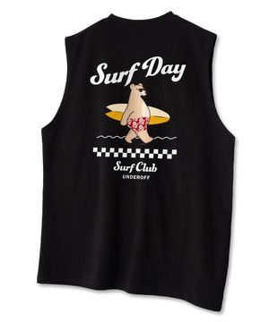 오버핏 크루넥 슬리브리스 서핑베어 민소매 티셔츠 블랙