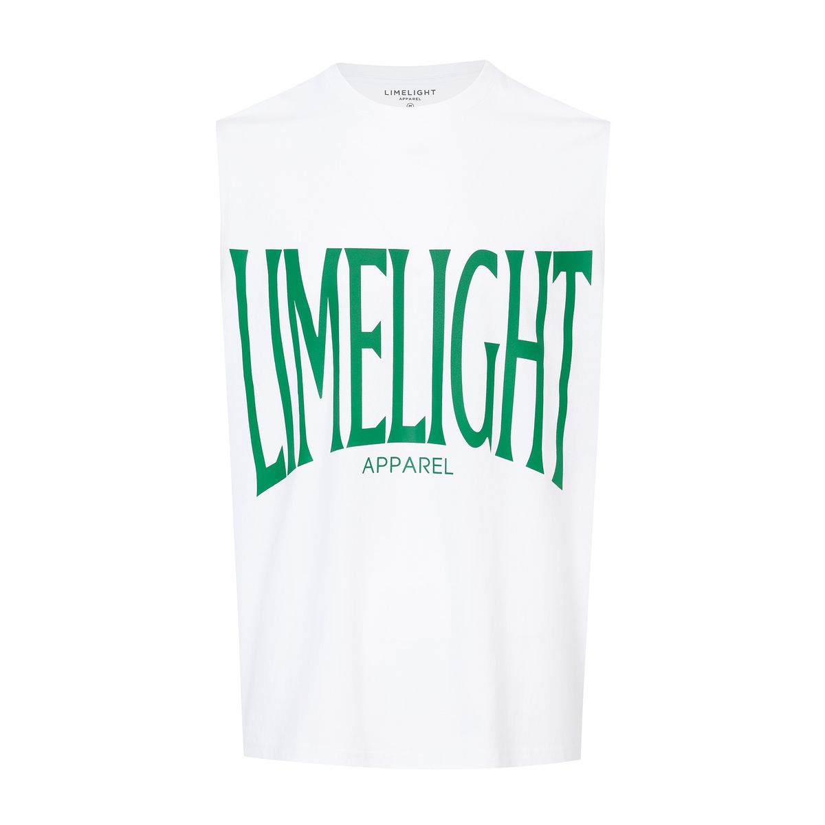 라임라잇 어패럴(LIMELIGHT APPAREL) 어패럴 빅 로고 민소매 티셔츠 (화이트/그린)