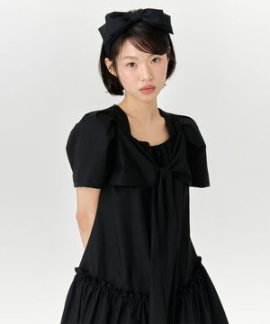 리본 타이 드레스 - 블랙