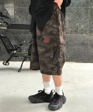 카모 카고 바지 밀리터리 폴리 나일론 버뮤다 하프 팬츠 남녀공용