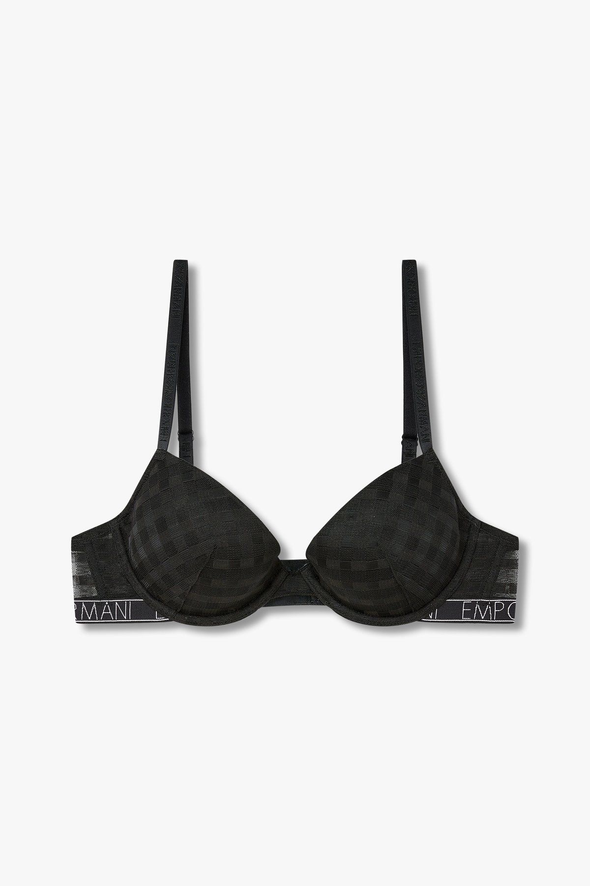 엠포리오 아르마니 언더웨어(EMPORIO ARMANI UNDERWEAR) 여성 체크 패턴 메쉬 리무브 푸쉬업 브라_블랙_0824185512