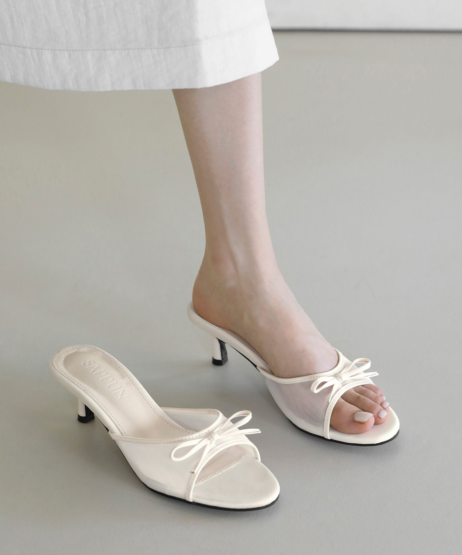 【SAPPUN】Mesh Ribbon Sandals Mule 5cm★韓国人気★送料関税込 MUSINSA | SAPPUN Renelyn Mesh Ribbon Sandal Mule (5cm)