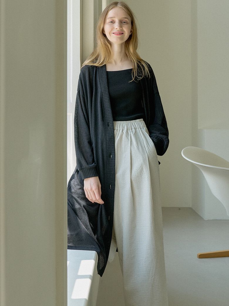 Linen Long Knit Cardigan - BLACK