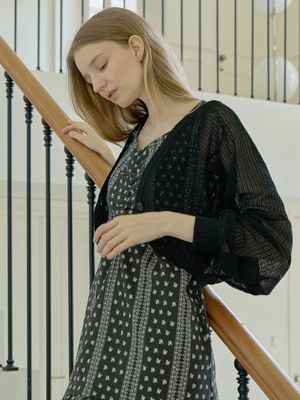 Linen Summer Knit Bolero - BLACK