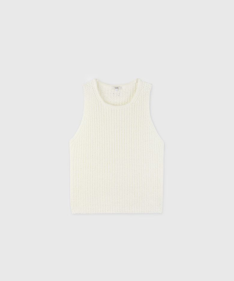 CORD COTTON SLEEVELESS KNIT TOP EGG WHITE