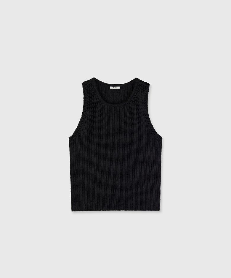 CORD COTTON SLEEVELESS KNIT TOP BLACK
