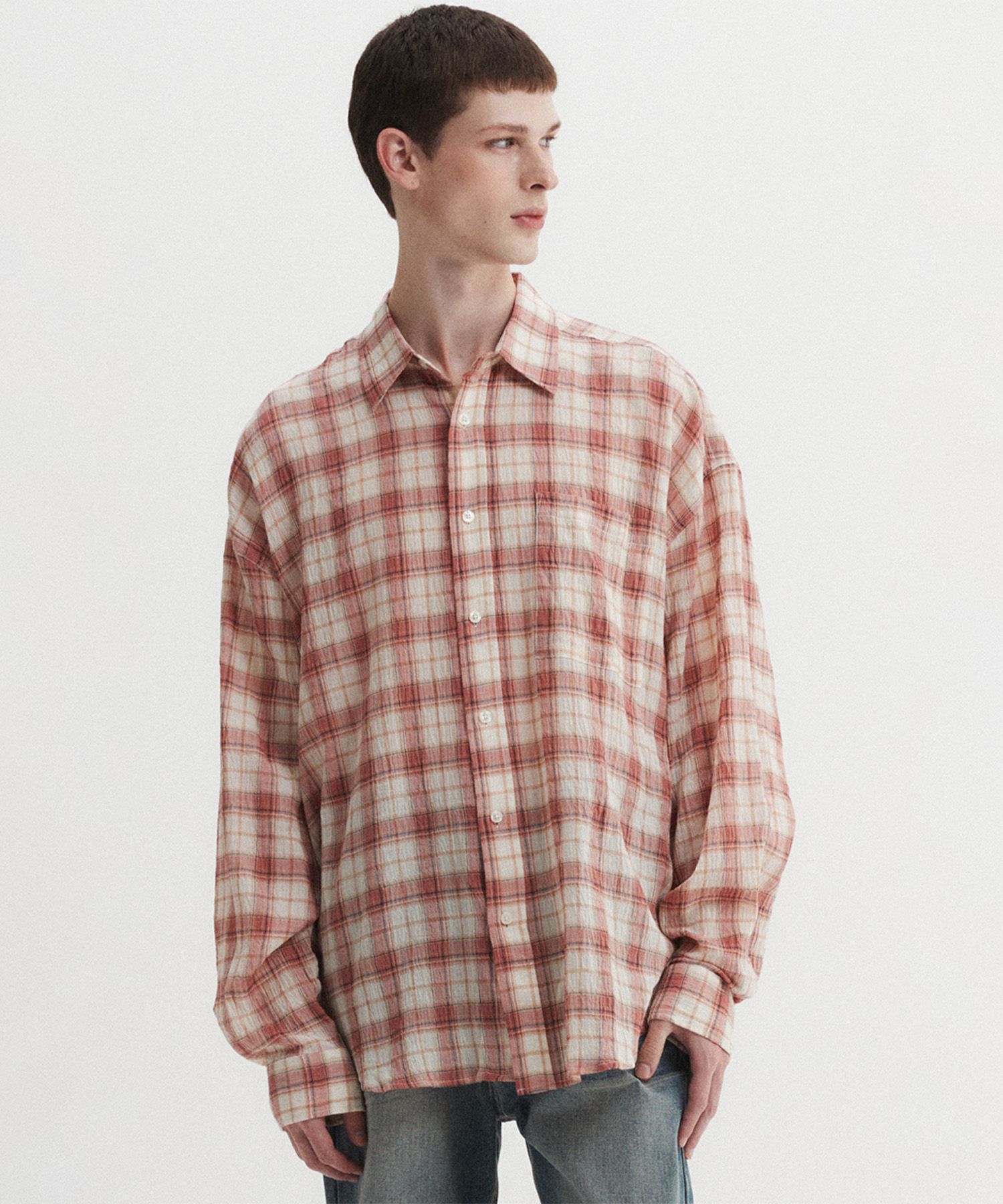 【DNSR】Oversized Flannel Checkered Shirt Pink MUSINSA | DNSR oversized checkered shirt pink