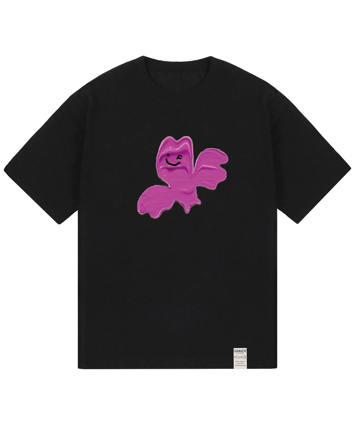 그레이버(GRAVER) [UNISEX]패인팅 버드 스마일 반팔티_블랙
