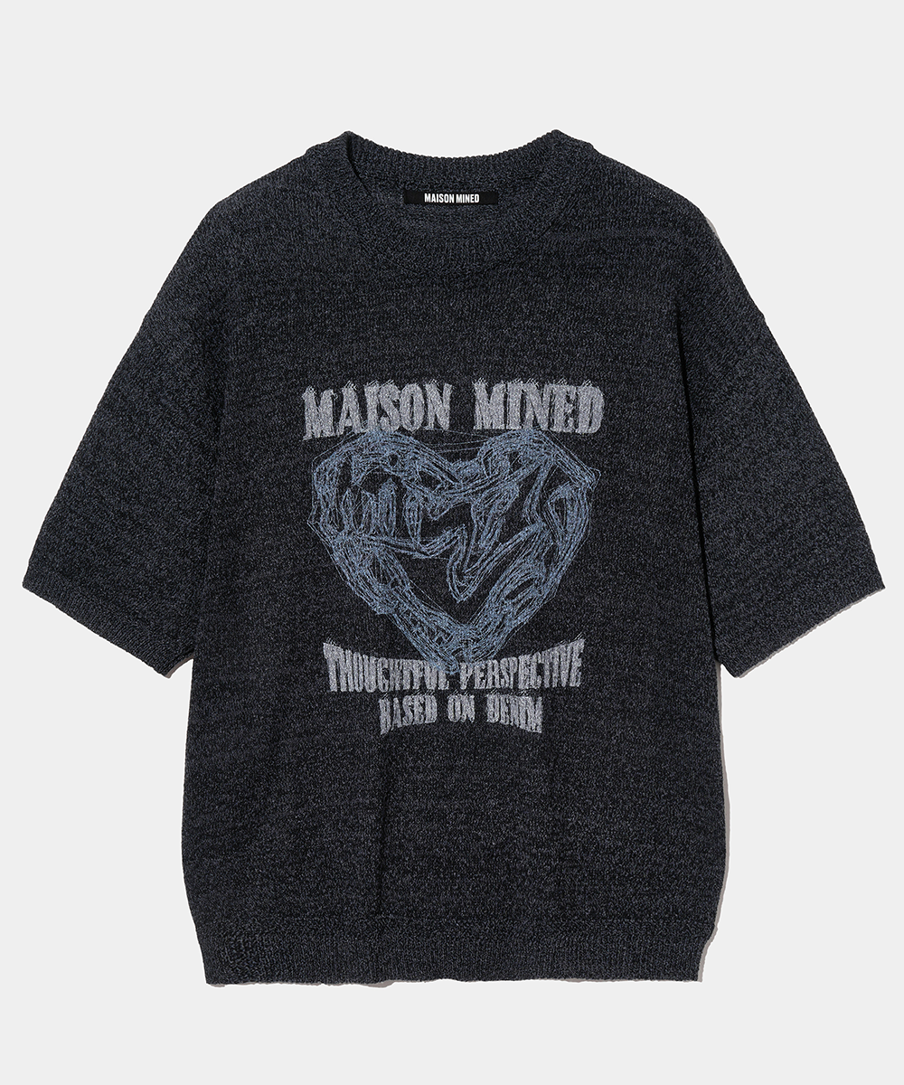 MUSINSA | MAISON MINED DOODLE HEART HALF KNIT BLACK