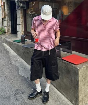 MJ S2 01 M.C UNISEX, Stripe PK Half Shirt / Pink