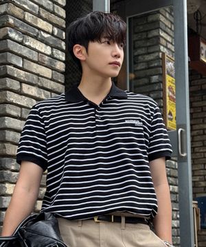 01 M.C UNISEX, Stripe PK Half Shirt / Black