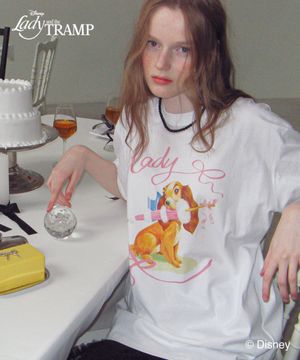 RIBBON LADY DOG OVER FIT T SHIRT WHITE