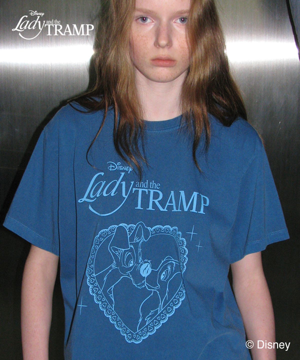 론론(RONRON) HEART LADY AND THE TRAMP BASIC FIT T SHIRT BLUE