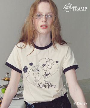 RINGER LADY AND THE TRAMP SHORT T SHIRT CREAM NAVY