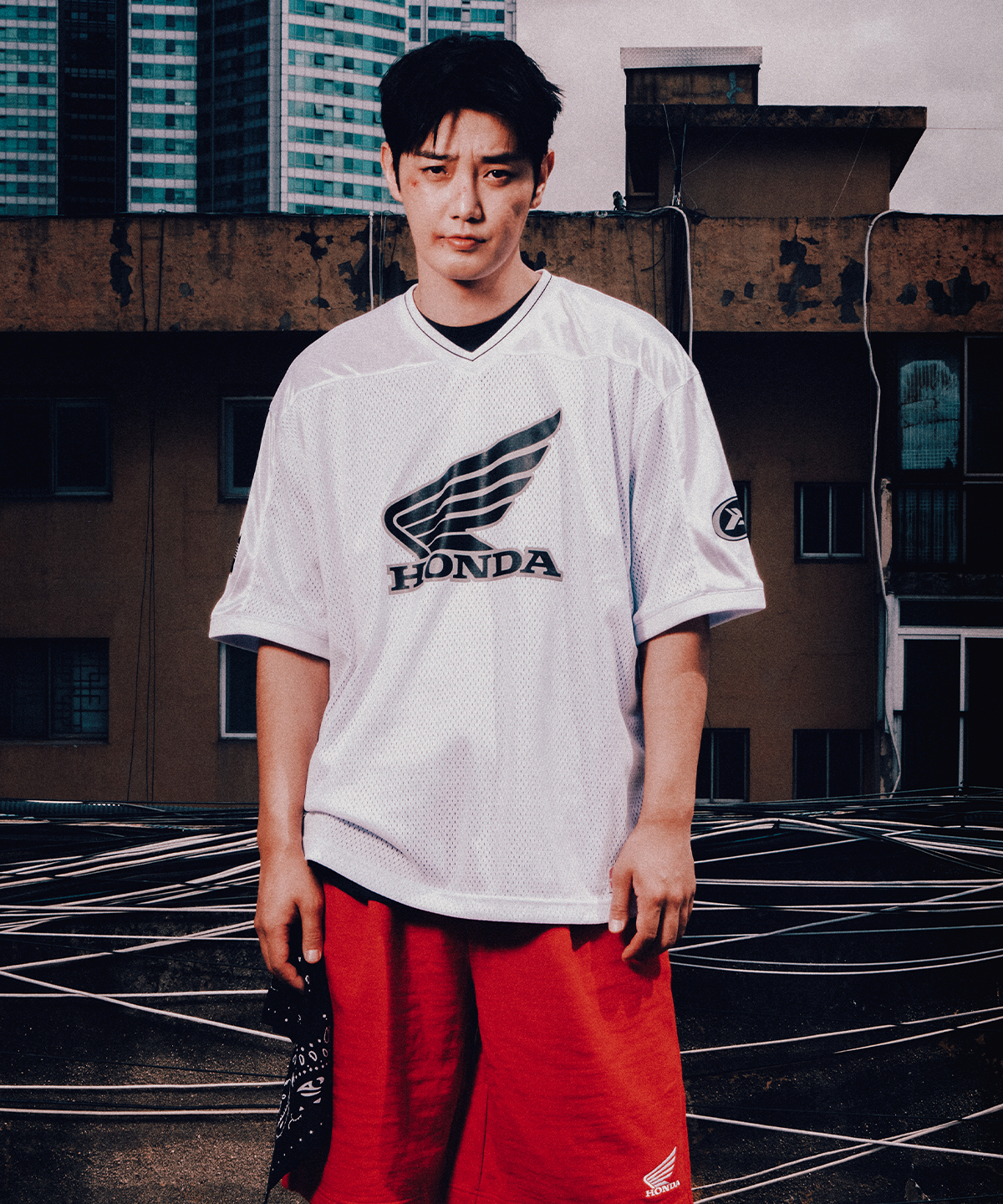 핍스 모터사이클(PHYPS MOTORCYCLE) Original Wing logo Mesh T-shirt White