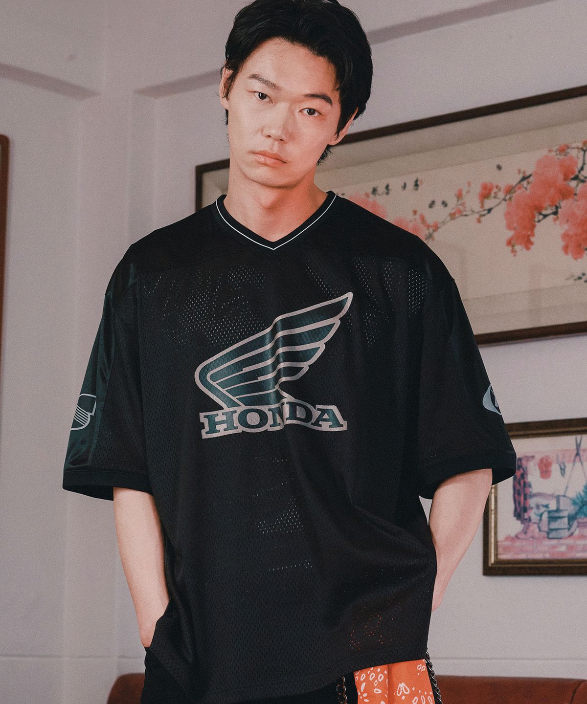 핍스 모터사이클(PHYPS MOTORCYCLE) Original Wing logo Mesh T-shirt Black