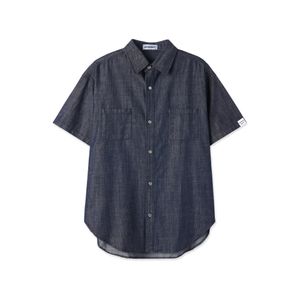 리버시블 라벨 데님 반팔 셔츠_다크블루