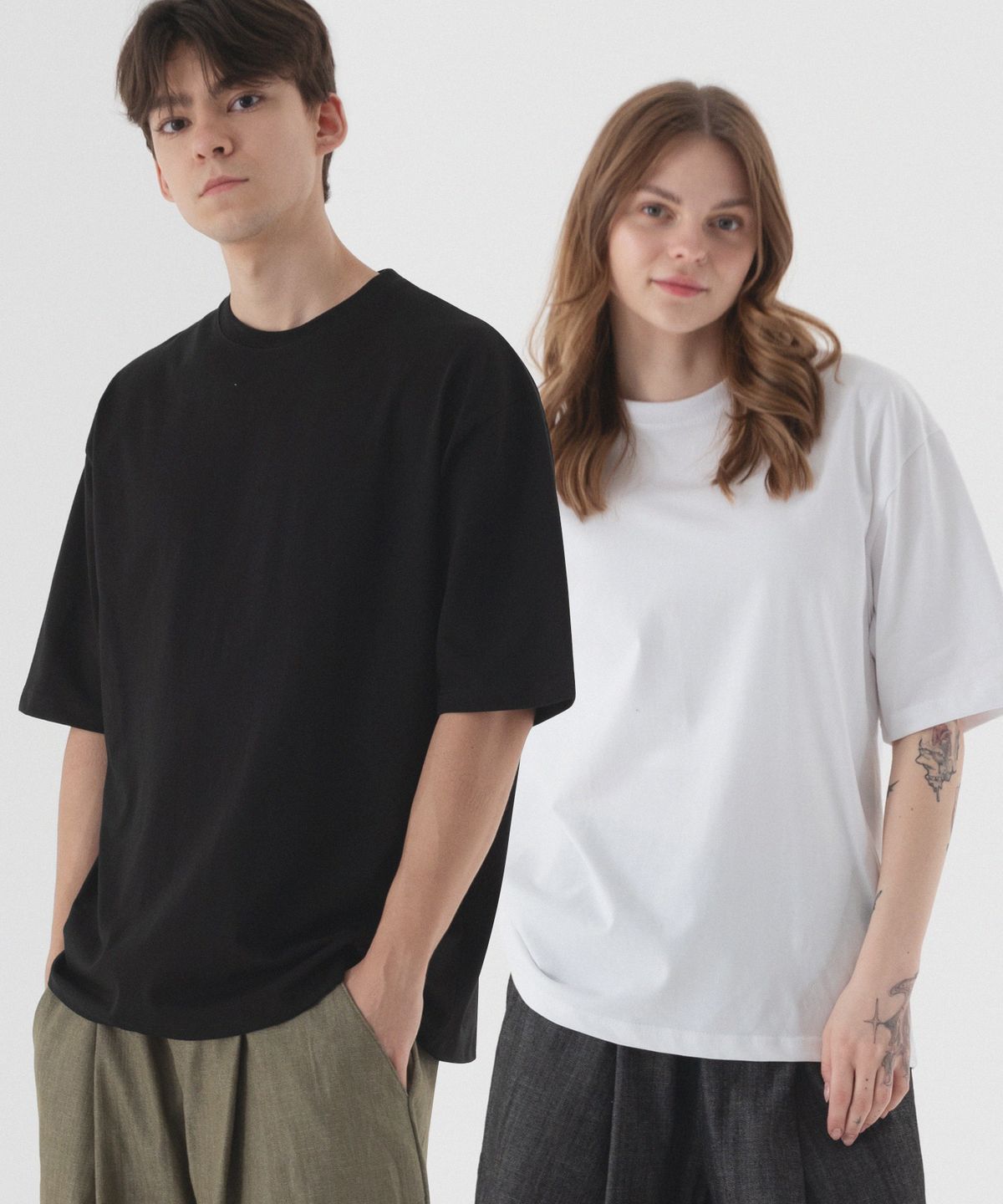 피아네르(PIANER) [2 PACK] 쿨 코튼 오버핏 크루넥 반팔 티셔츠 (2color)