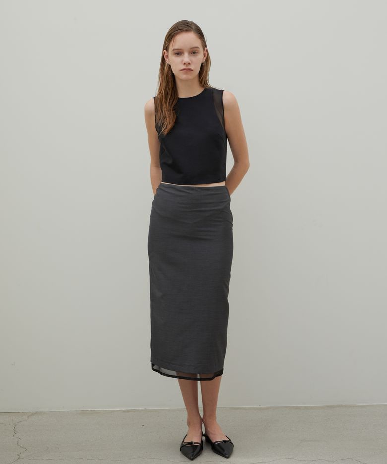 Oganza Silk Layered Midi Skirt Charcoal