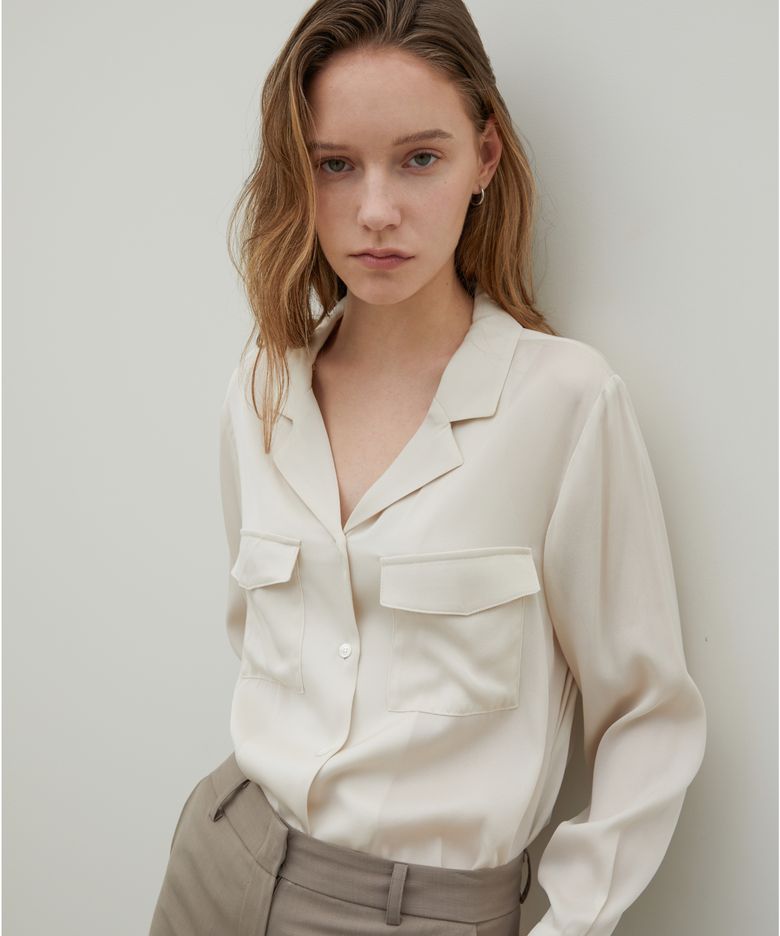 Pocket Detail Silk Blouse Coconut