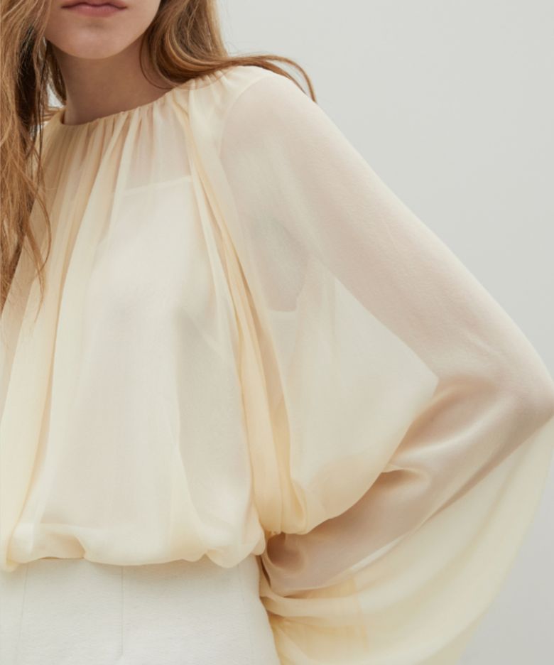 Sheer Chiffon Silk Blouse Lemon