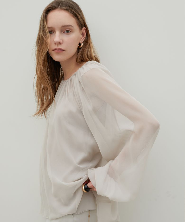 Sheer Chiffon Silk Blouse Grey