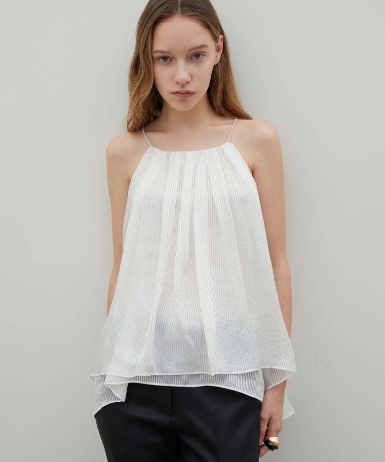 Halter Neck Silk Top Striped White