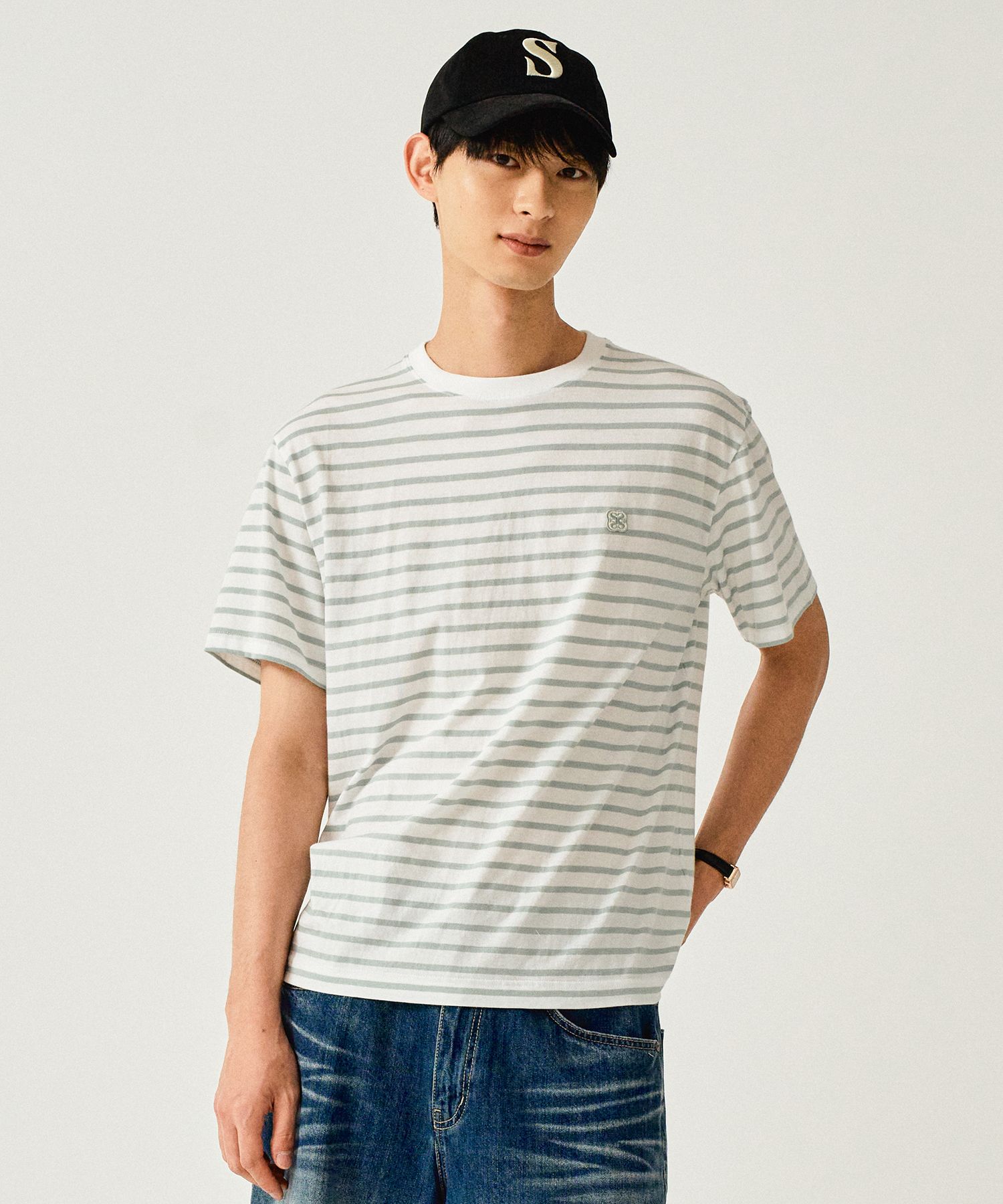 ■SATUR■ All Day Color Stripe Short Sleeve T-Shirt Navy SA2 MUSINSA | SATUR All Day Color Stripe Short Sleeve T-shirt Navy
