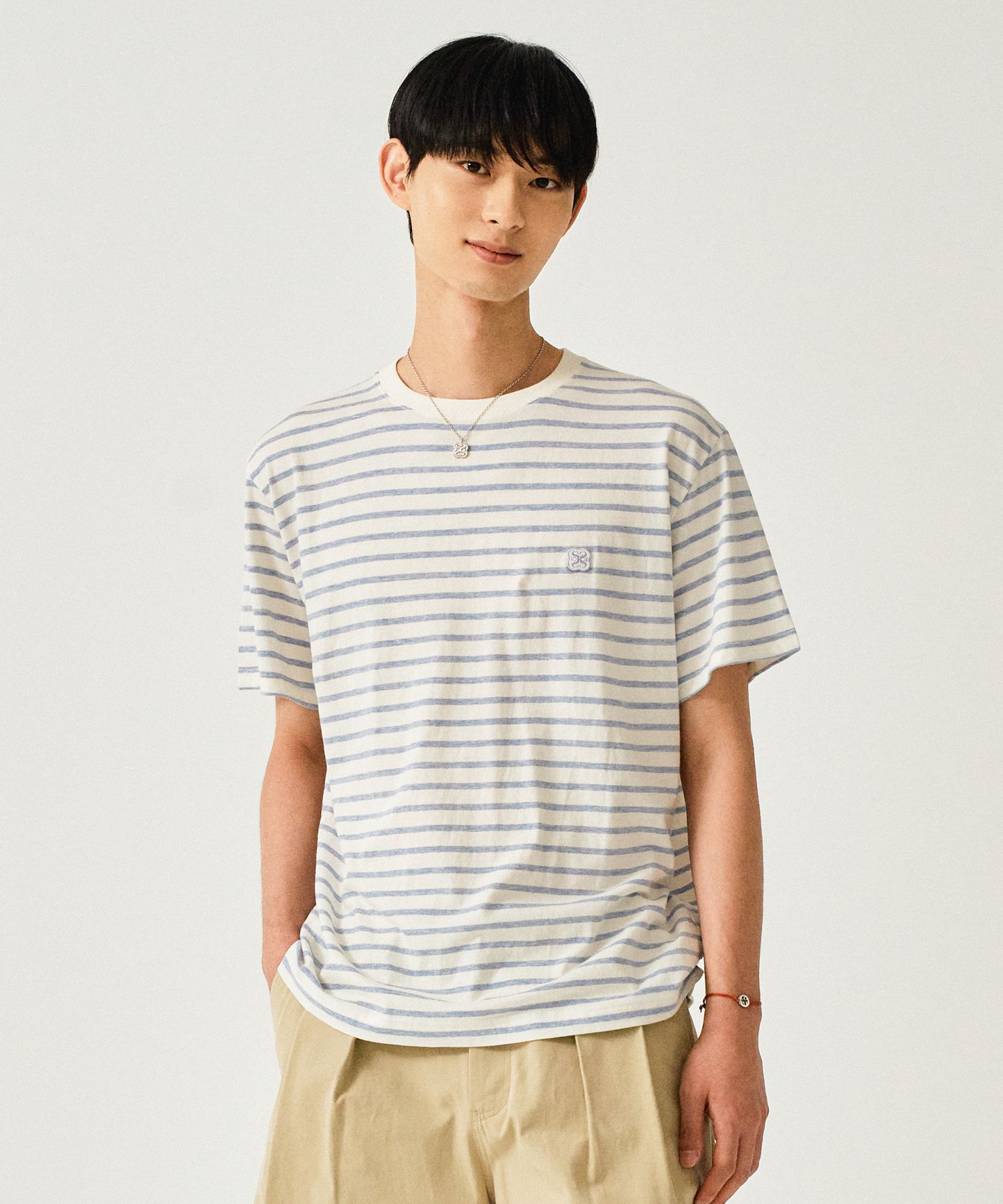 ★SATUR★ All Day Basic Stripe Short Sleeve T-Shirt Gray MUSINSA | SATUR All Day Basic Stripe Short Sleeve T-shirt Gray
