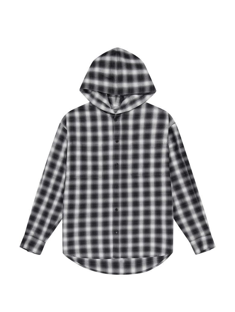 HOODED CHECK SHIRTS [BLACK]