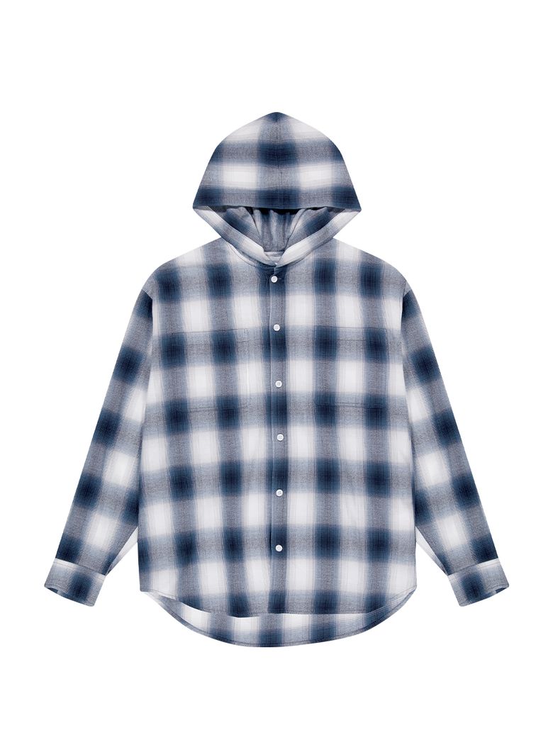 HOODED CHECK SHIRTS [BLUE]