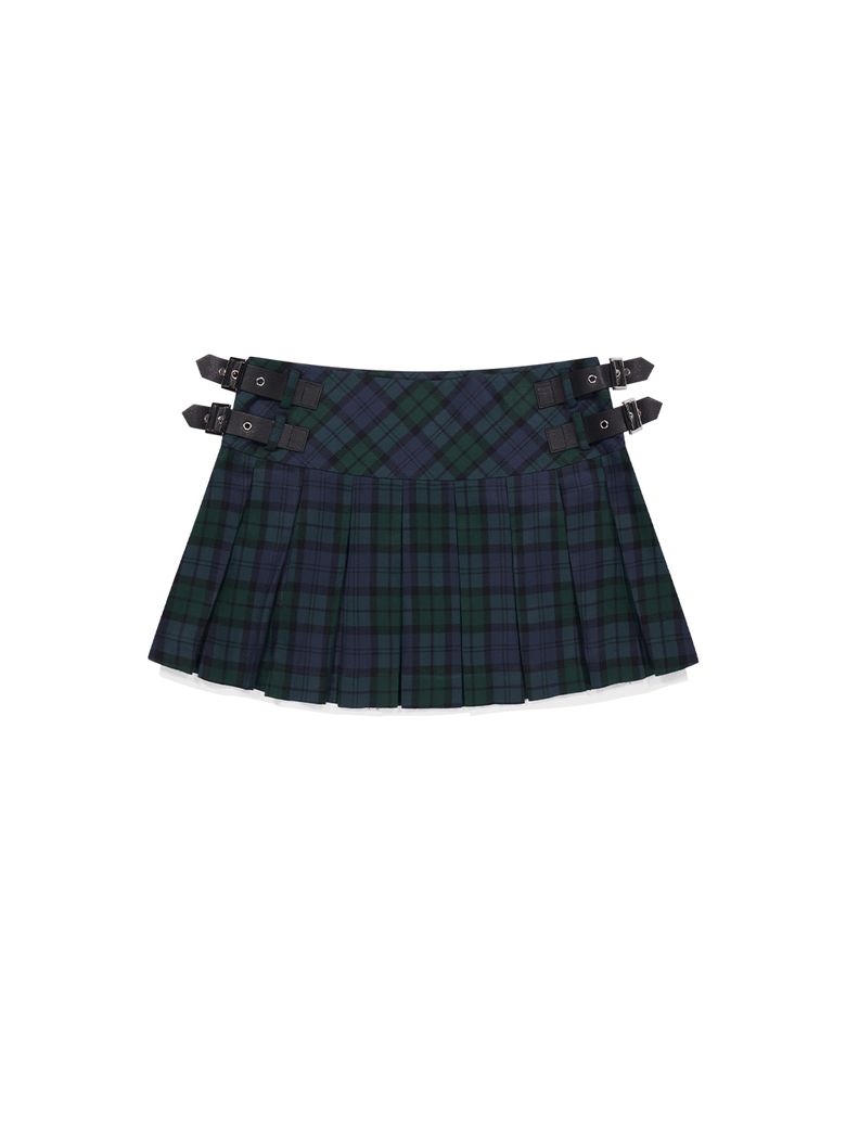 MINI CHECK PLEATS SKIRT [GREEN]