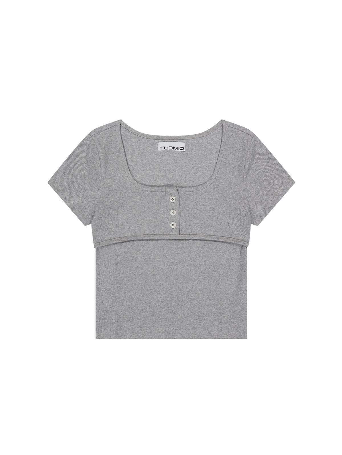 뚜오미오(TUOMIO) BUTTONED T-SHIRTS [HEATHER GREY]