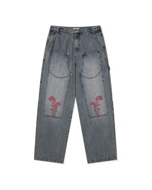 Ptery double knee pants / Washed blue