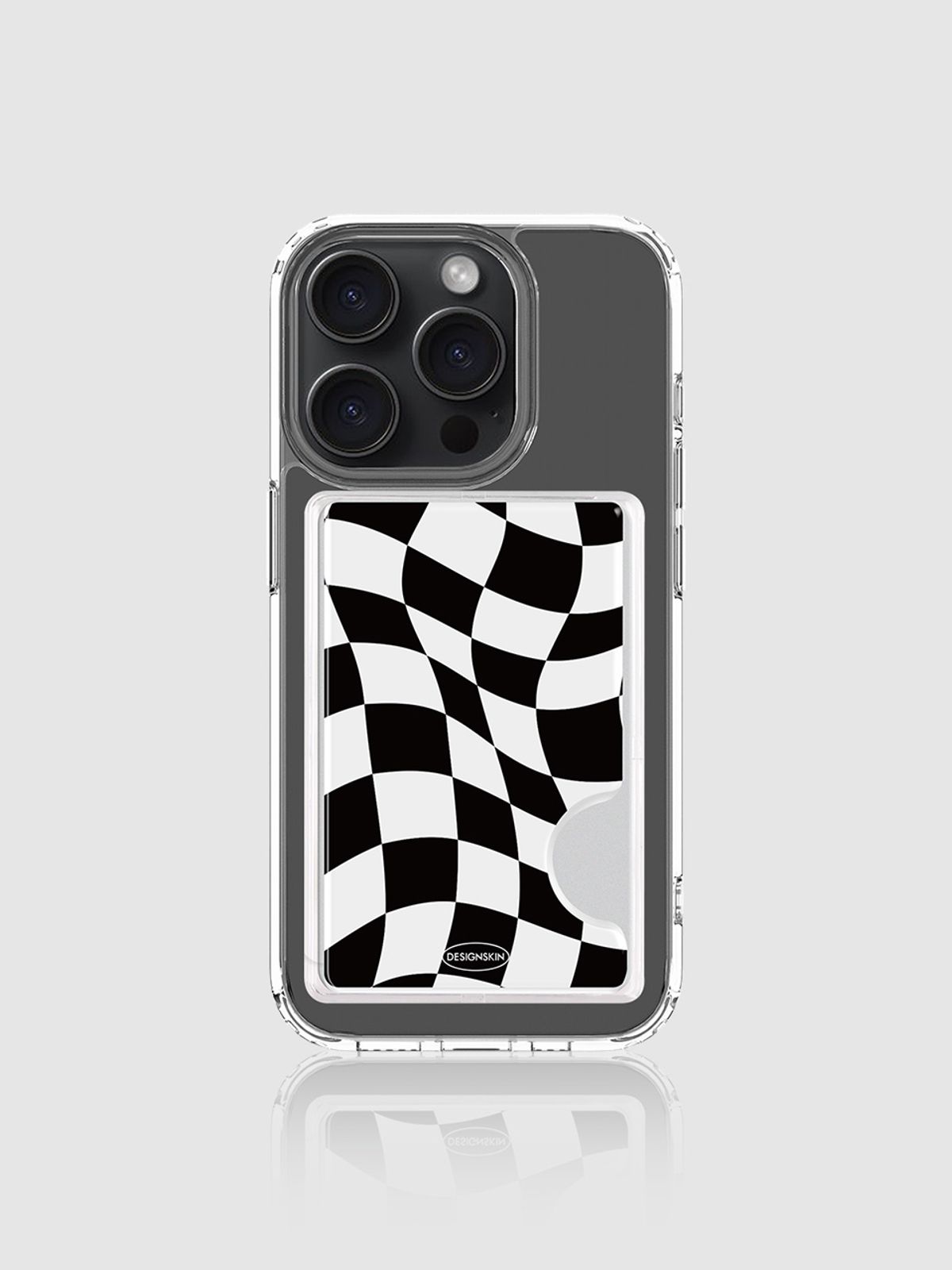 디자인스킨(DESIGNSKIN) 맥세이프 카드 포켓 ver.2 - 웨이브 체커보드/블랙