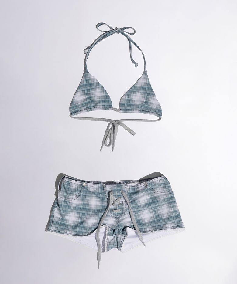 Ombre Plaid Microkini Blue Gray