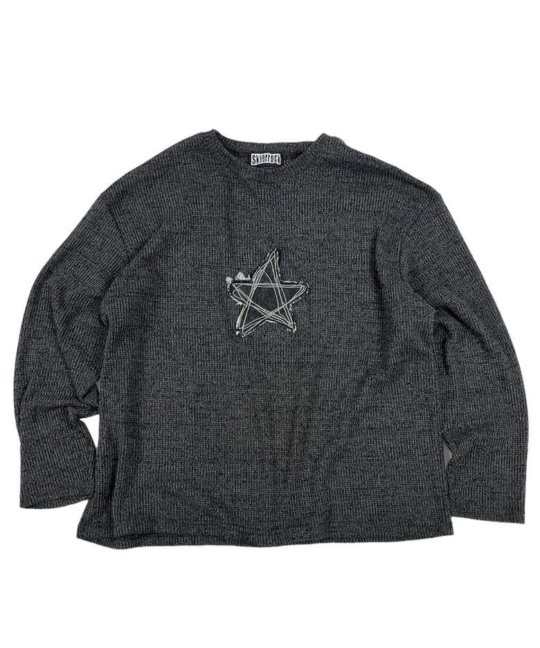 Loose Melange Knit Star Pullover (melange charcoal)
