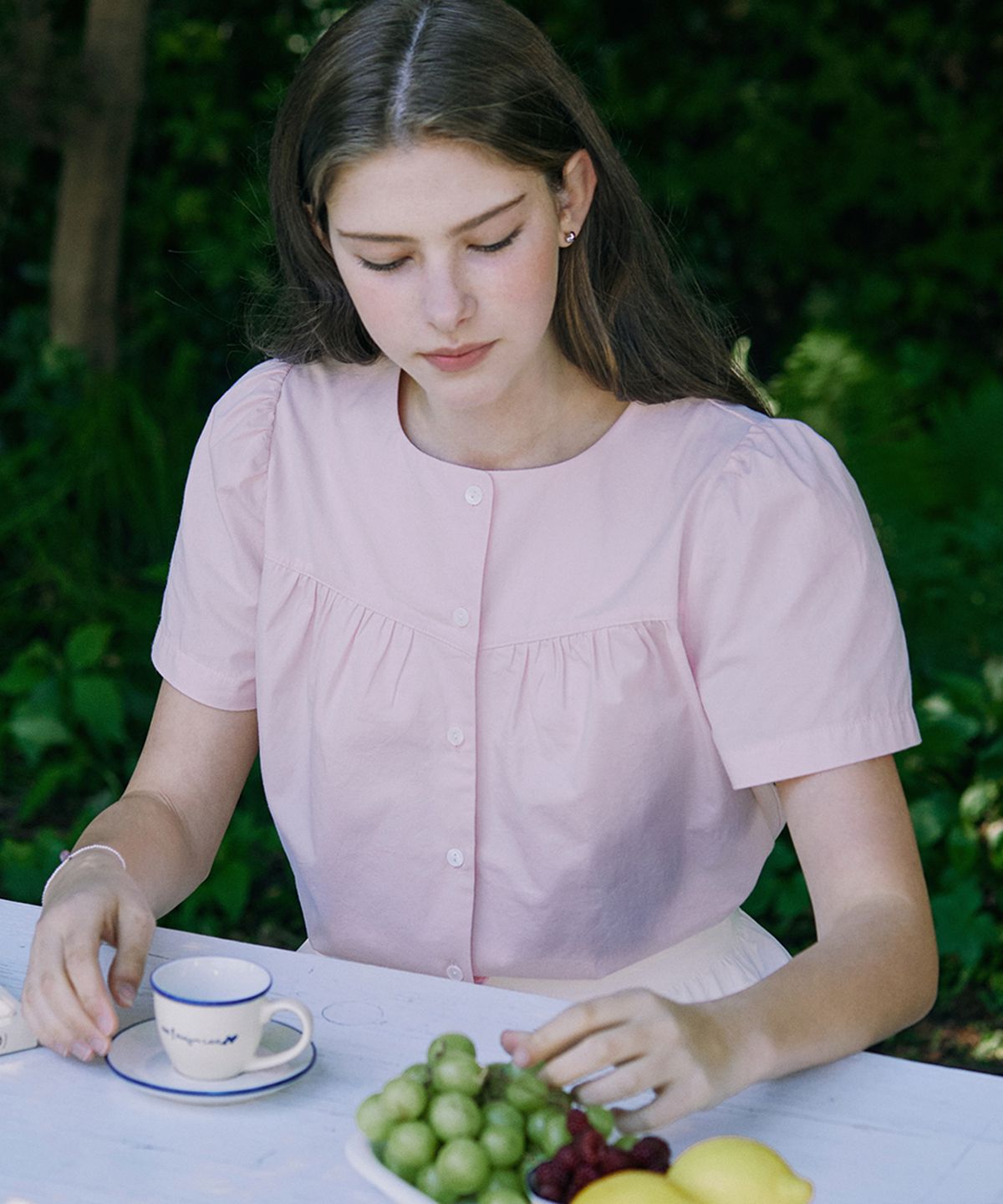 논로컬(NONLOCAL) Julia Shirring Blouse - Light Pink