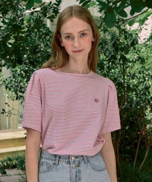 Volume Sleeve Logo Stripe T-shirt - Red