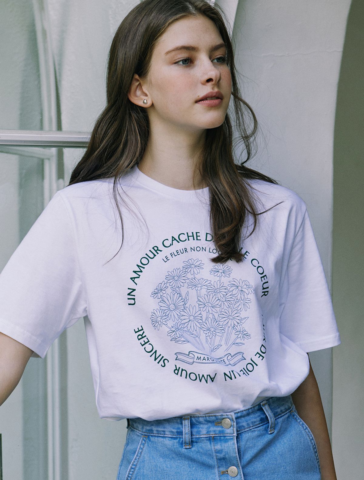 논로컬(NONLOCAL) Marguerite Print T-shirt - White