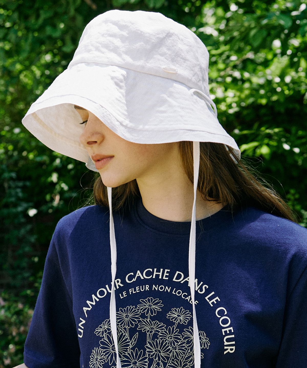 논로컬(NONLOCAL) Linen Ribbon Bucket Hat - Off White