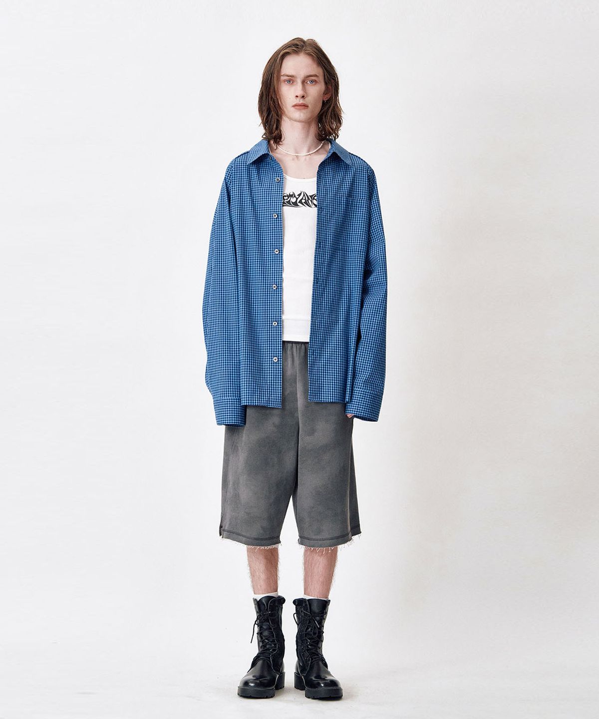메아(MEA) CHECK PIPING SHIRT  [BLUE]