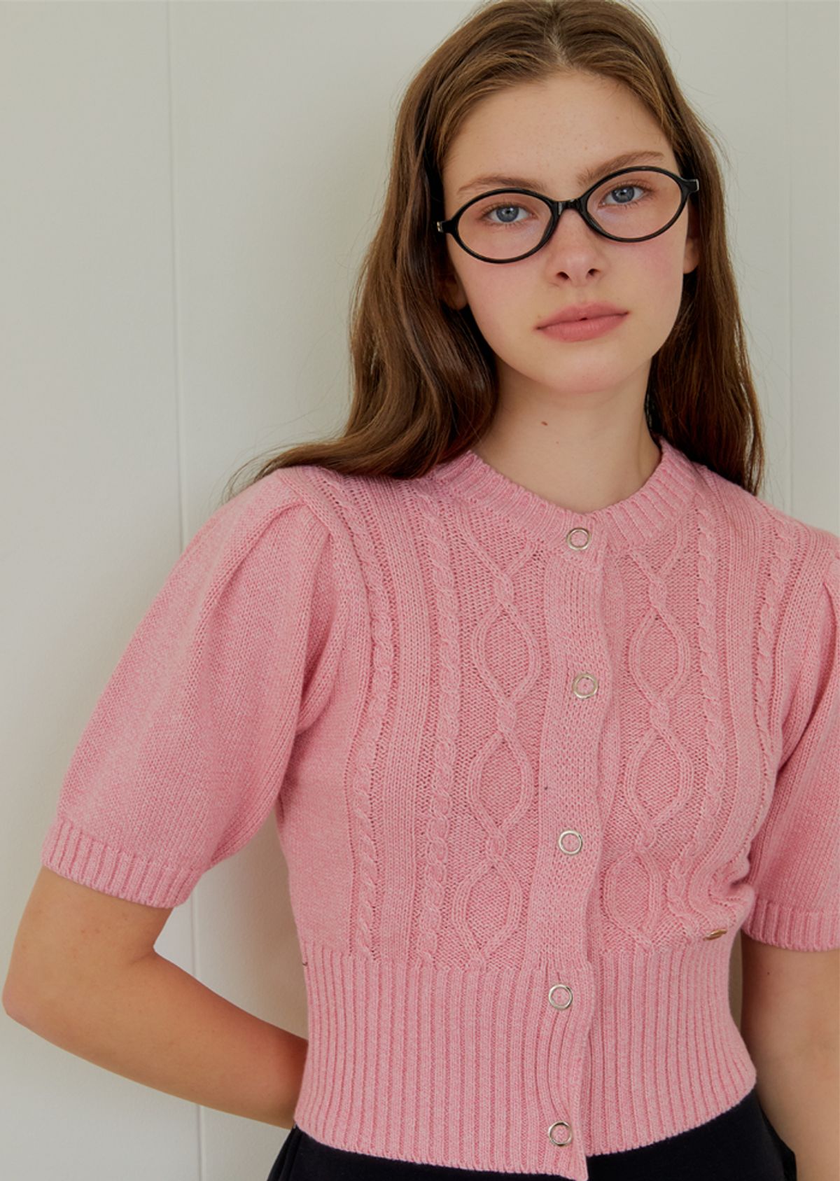 아노에틱(ANOETIC) CABLE HALF SLEEVE CARDIGAN_PINK