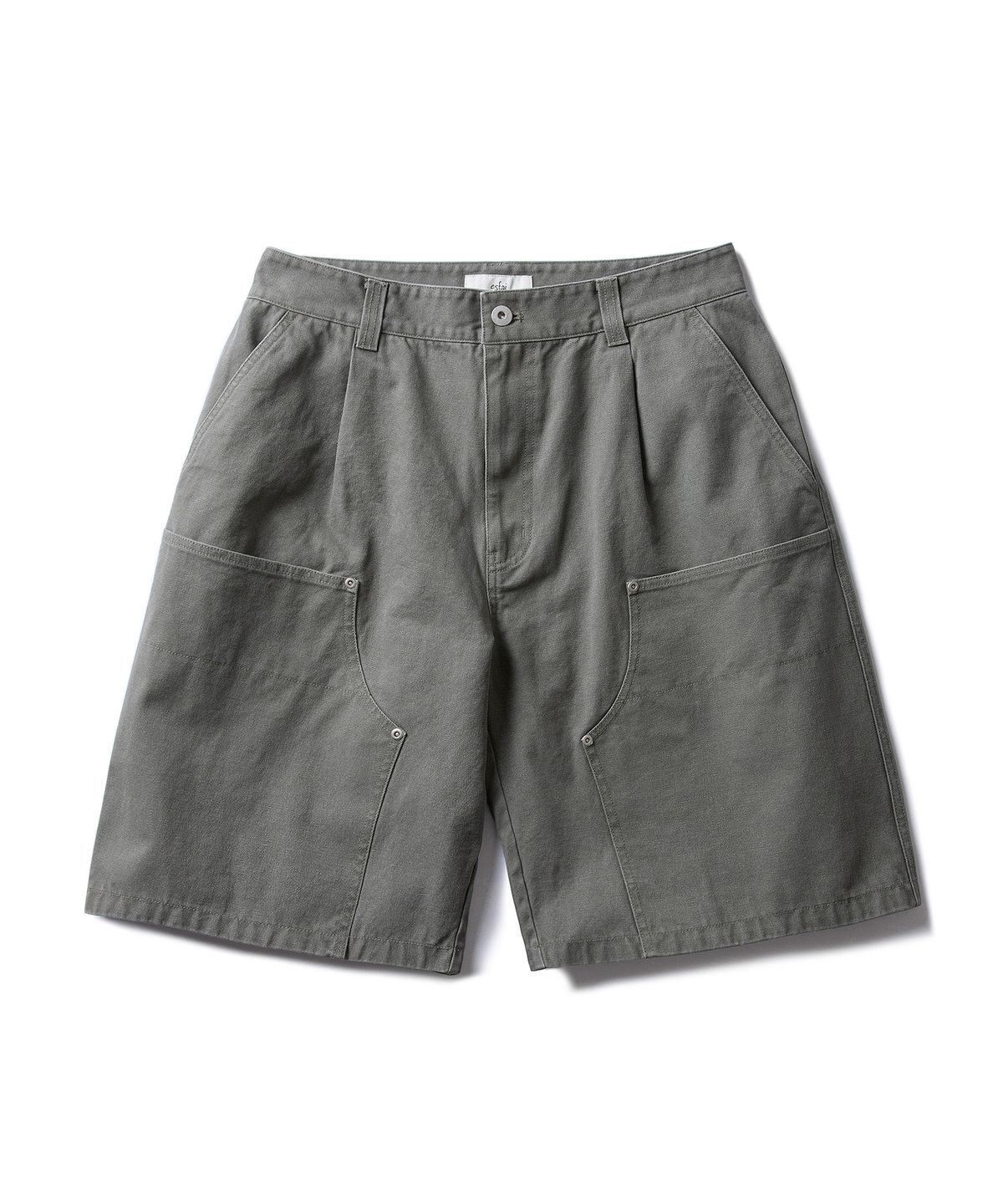 에스파이(ESFAI) DOUBLE KNEE STONE SHORTS (GREY OLIVE)