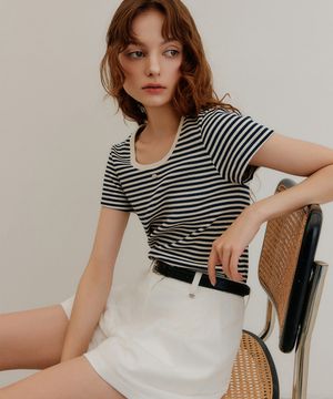 라인 스트라이프 유넥 티셔츠 / LINE STRIPE U-NECK T-SHIRT_2colors