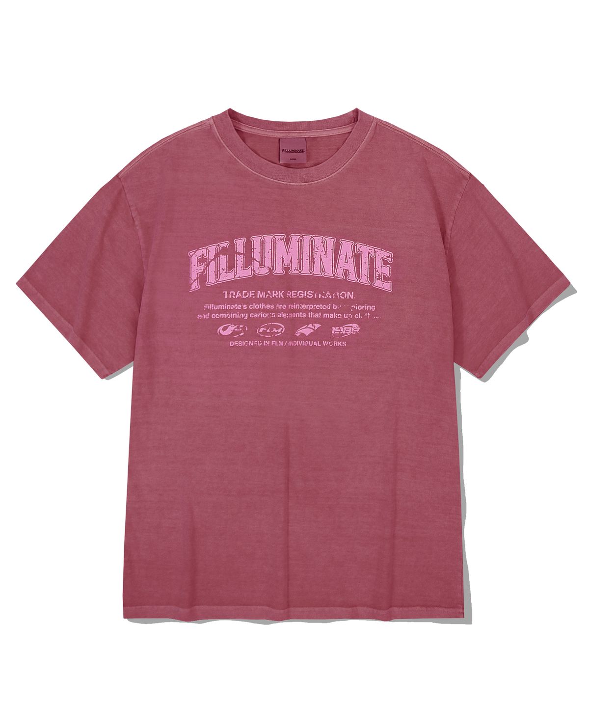 필루미네이트(FILLUMINATE) 데미지 그래픽 피그먼트 티셔츠-와인