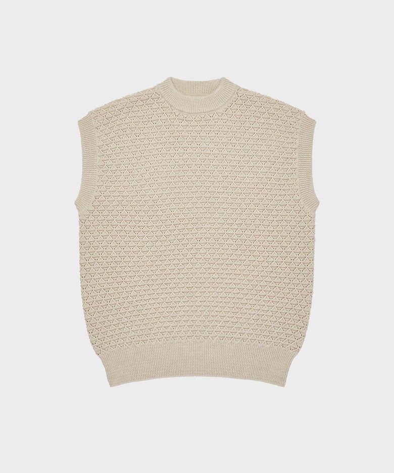 Eyelet Knit Merino Wool Vest -  Vanilla